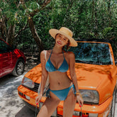 High-Waisted Women's Solid Color Split Bikini